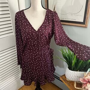 ABERCROMBIE FITCH Womens Dress Long Sleeve Burgundy Mini Wrap Floral LARGE